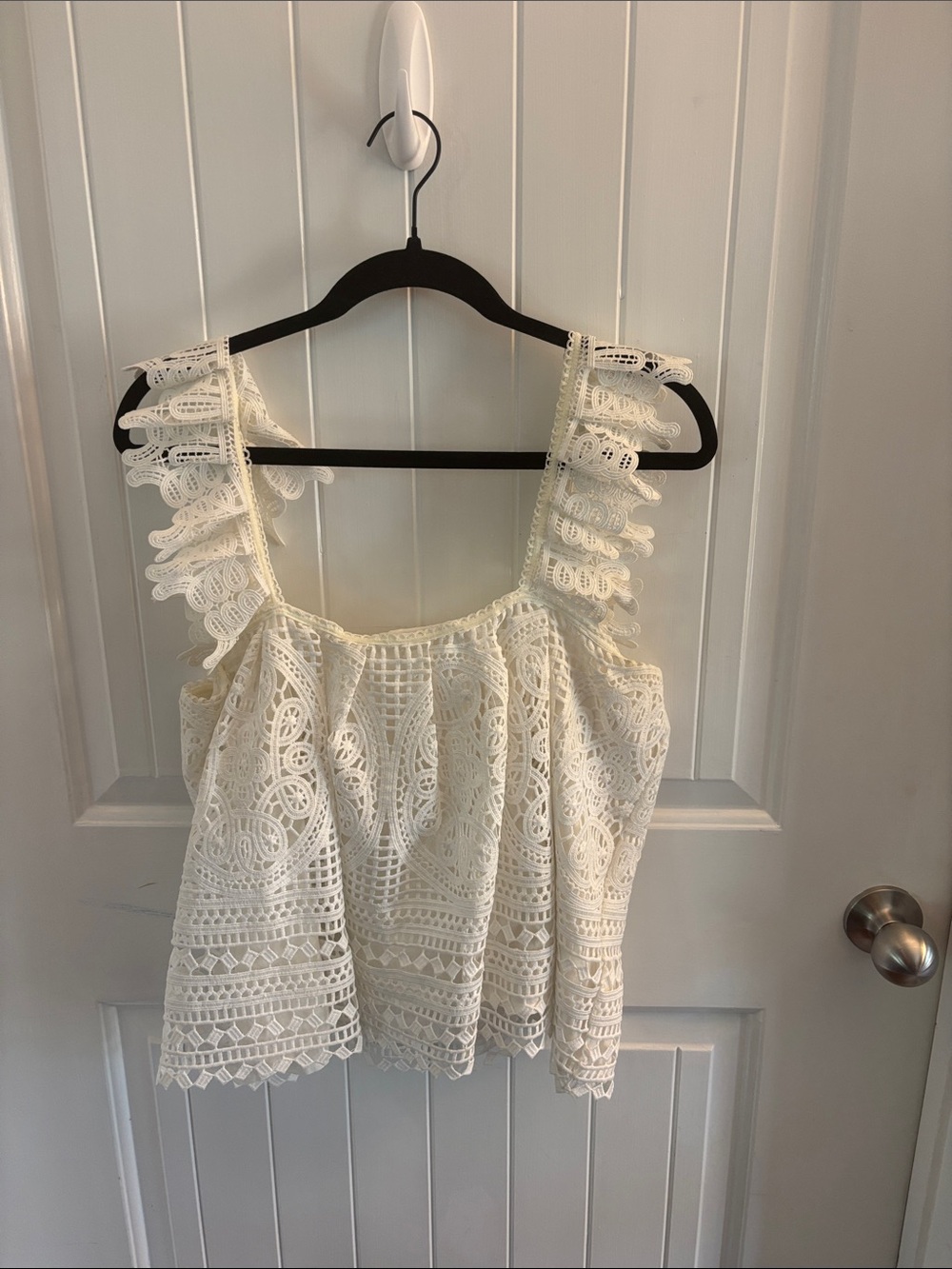 Lace Crochet Ruffle Strap Camisole - White